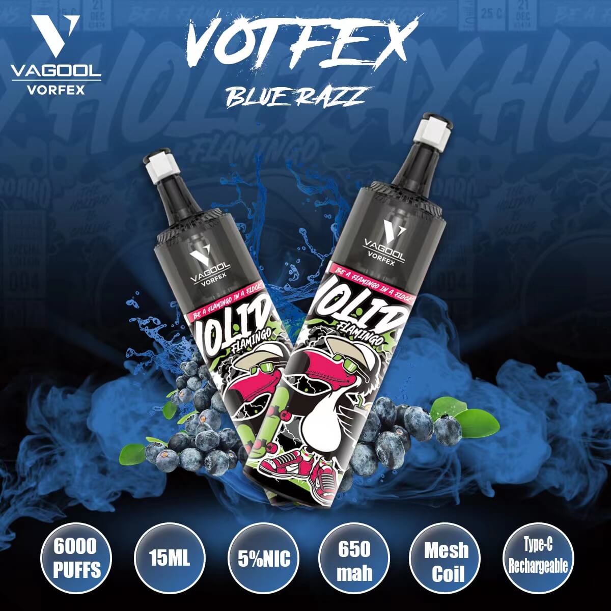 Vagool Vorfex 6000 puffs disposable vape device wholesale (Blue Razz)
